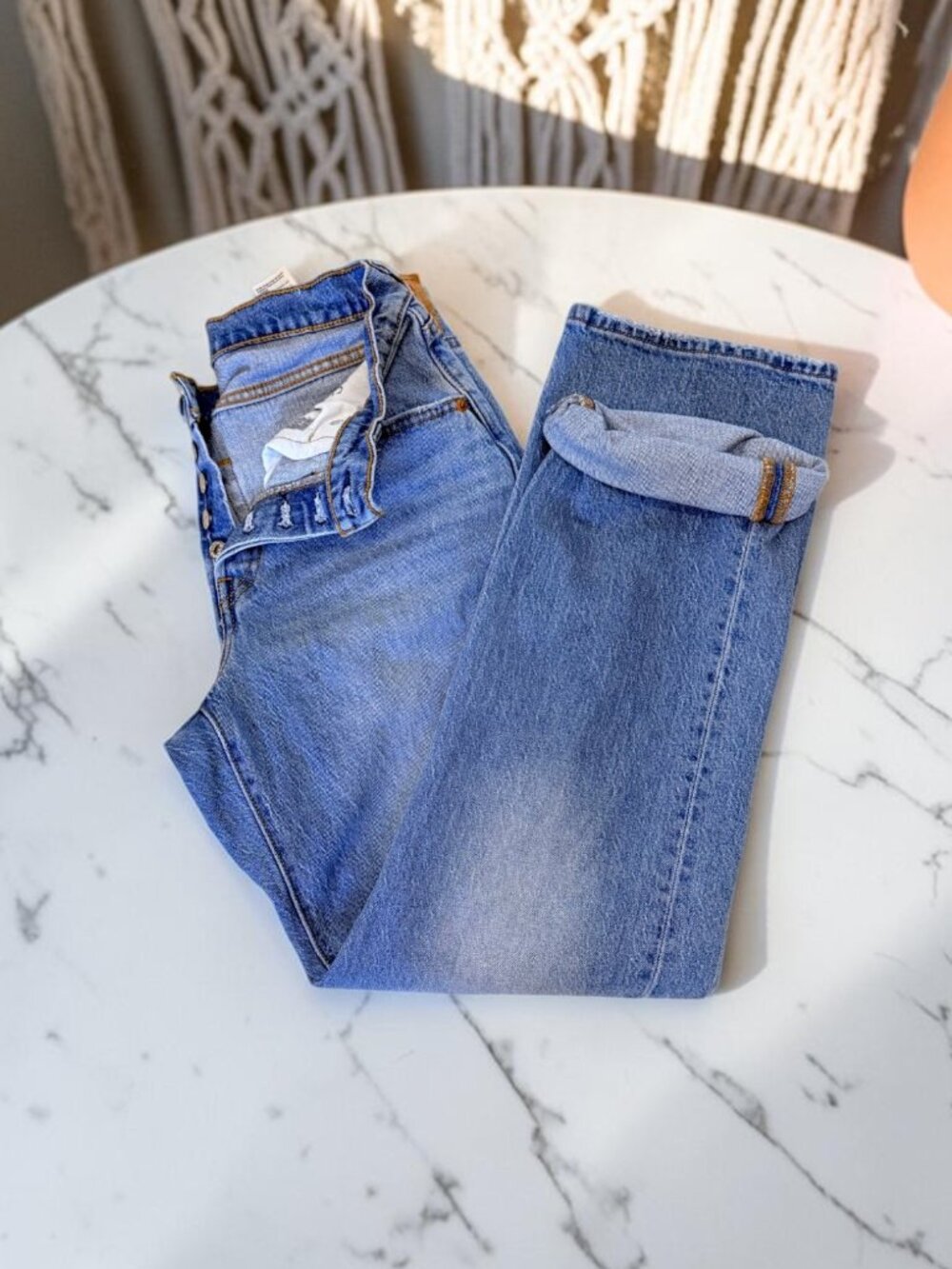 Levi's 501 Curve Straight Stretch Jeans Size 28 Button Fly Medium Wash - Picture 11 of 14